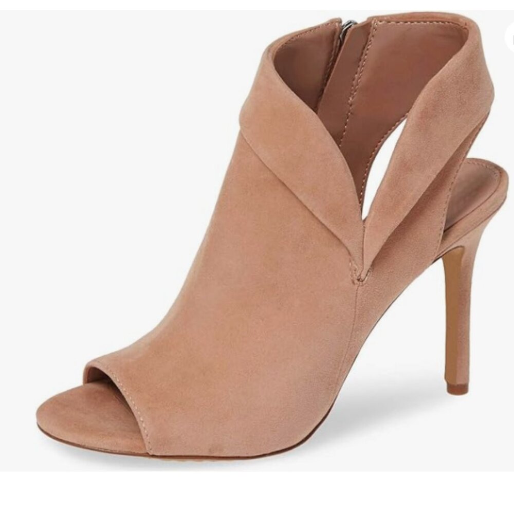 YDN Nude Peep Toe High Heel Short Boot Cutout Slingback Zippers Walking Shoes